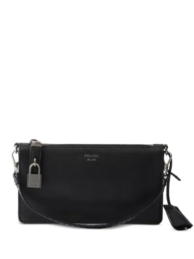Prada Antiqued Leather Pouch In Black