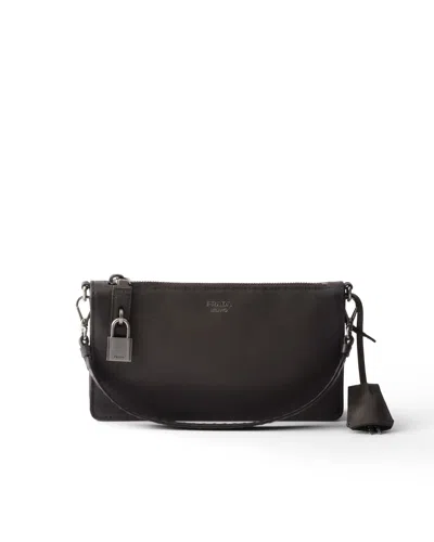 Prada Antiqued Leather Pouch In Graphite