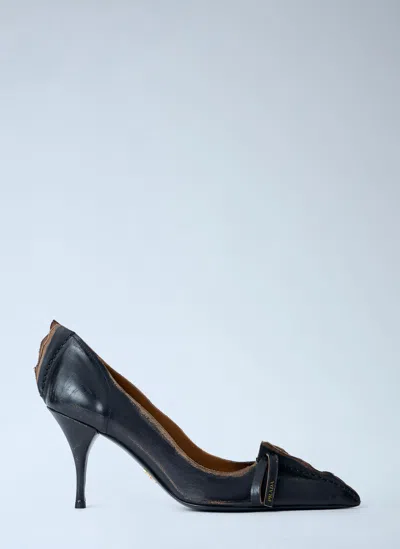 Prada Antiqued Leather Pumps In Black