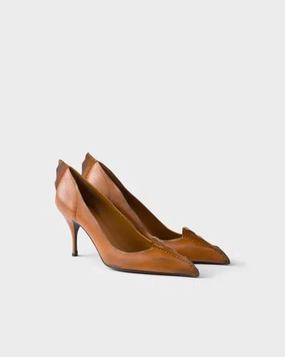 Prada Antiqued Leather Pumps In Brown