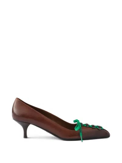 Prada Antiqued Leather Pumps In Brown