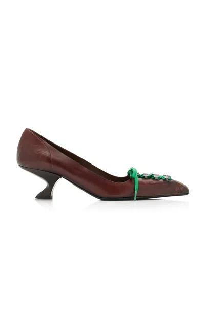 Prada Antiqued Leather Pumps In Brown