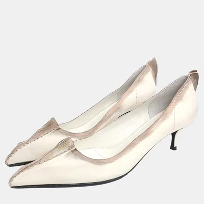 Pre-owned Prada Antiqued Leather Pumps In White