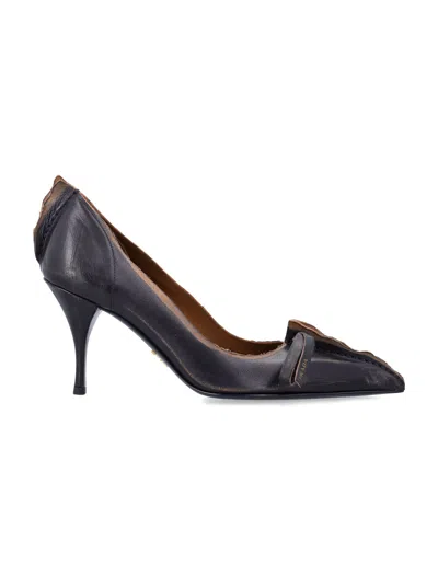 Prada Antiqued Leather Pumps With Stiletto Heel In Black