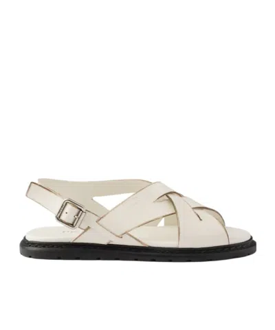 Prada Antiqued Leather Sandals In White