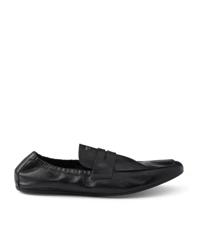 Prada Antiqued Leather Shuffle Loafers In Black