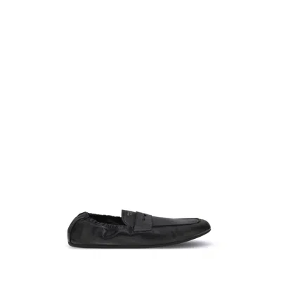Prada Antiqued Leather Shuffle Loafers In Black