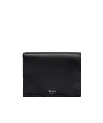 Prada Antiqued Leather Wallet In Black