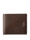 Prada Antiqued Leather Wallet In Brown