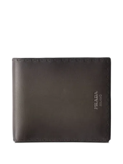 Prada Antiqued Leather Wallet In Brown