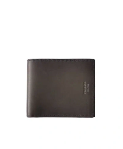 Prada Antiqued Leather Wallet In Brown
