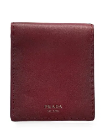 Prada Antiqued Leather Wallet In Red