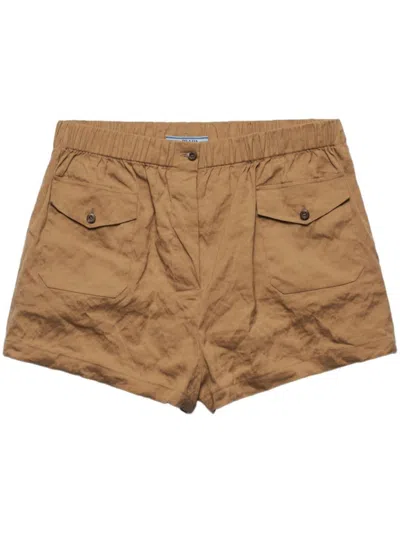 Prada Antiqued Poplin Shorts In Khaki