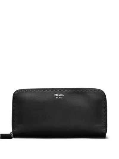 Prada Antiqued-leather Wallet In Black