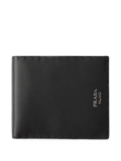 Prada Antiqued-leather Wallet In Black