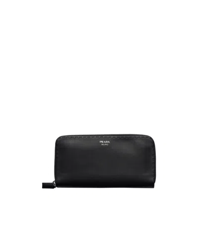 Prada Antiqued-leather Wallet In Black