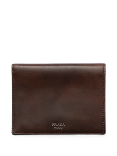 Prada Antiqued-leather Wallet In Brown