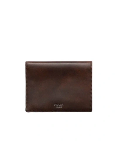 Prada Antiqued-leather Wallet In Cocoa Brown