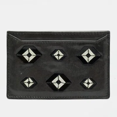 Pre-owned Prada Applique Grey Patent Leather Card Holder