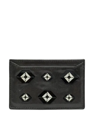 Pre-owned Prada Appliqué Leather Card Holder In Grey