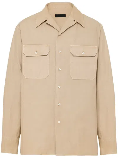 Prada Hemd Mit Logo-applikation In Nude