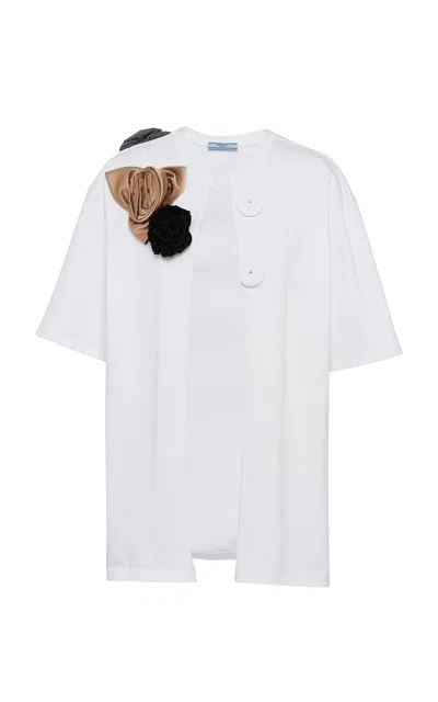 Prada Appliquéd Open Jersey T-shirt In White