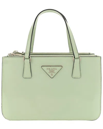 Prada Aqua Spazzolato Leather Triangle Logo Small Double Handle Tote  (authentic Pre-loved)