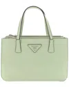Prada Aqua Spazzolato Leather Triangle Logo Small Double Handle Tote  (authentic Pre-loved)