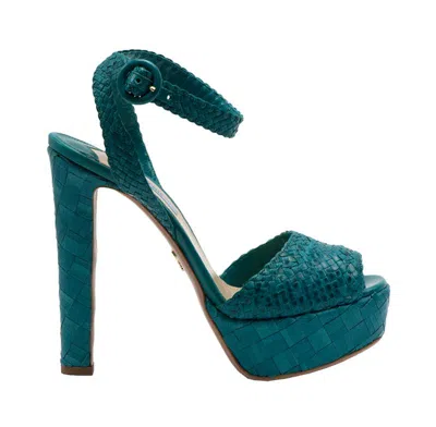 Pre-owned Prada Aqua Woven Leather Platform Sandal Size 40 In Blue