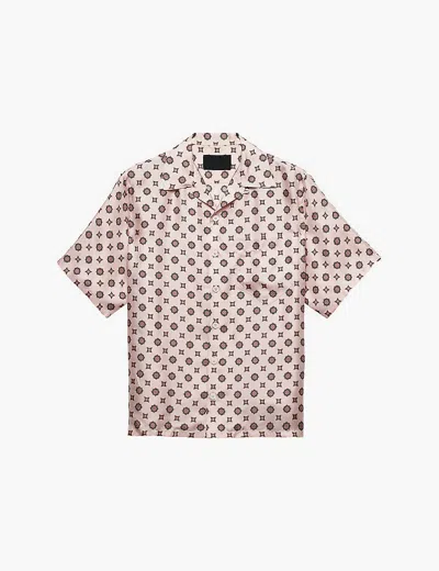 Prada Mens Pink Arabesque-print Short-sleeved Silk Shirt