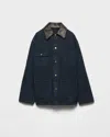 Prada Leather-collar Canvas Utility Jacket In Blue