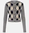 Prada Argyle Pattern Long Sleeve Knitwear Cardigan In Gray