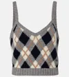 Prada Cashmere Argyle Knit Crop Tank Top In Gray