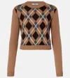 Prada Cashmere Sweater With Cropped Length And Argyle In Brown