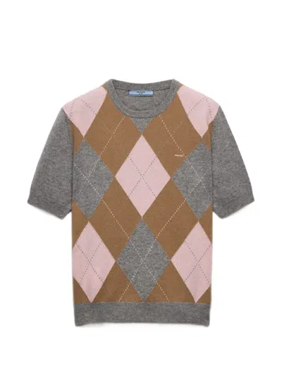 Prada Argyle Cashmere Sweater In Animal Print