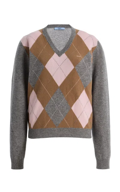 Prada Argyle Cashmere Sweater In Multi
