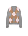 Prada Argyle-pattern V-neck Cashmere Sweater In Grey