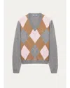 Prada Argyle-pattern V-neck Cashmere Sweater In Blue