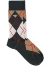 Prada Argyle-check Crew Sockscalze In Bosco