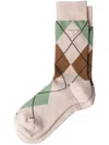 Prada Argyle-check Crew Socks In Neutrals