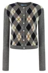 Prada Argyle Pattern Long Sleeve Knitwear Cardigan In Gray