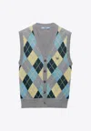 Prada Jacquard Argyle Superfine Wool Vest In Gray