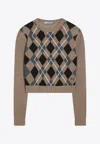 Prada Cashmere Sweater With Cropped Length And Argyle In Brown