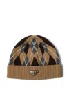 Prada Argyle Knit Beanie In Brown