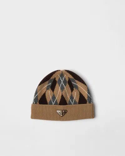 PRADA ARGYLE KNIT BEANIE