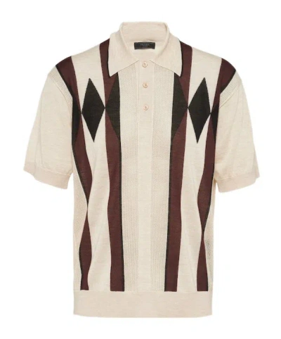 Prada Argyle-knit Cashmere Polo Top In Snow White