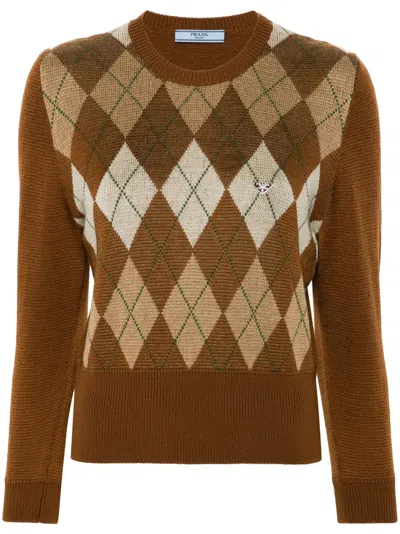 Prada Pullover Mit Argyle-strickmuster In Brown