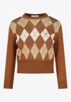 Prada Tobacco-coloured Sweater With Argyle Pattern Women In Brown