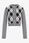 Prada Argyle Pattern Long Sleeve Knitwear Cardigan In Gray