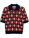 Prada Argyle Knitted Cotton Polo Shirt In Blue